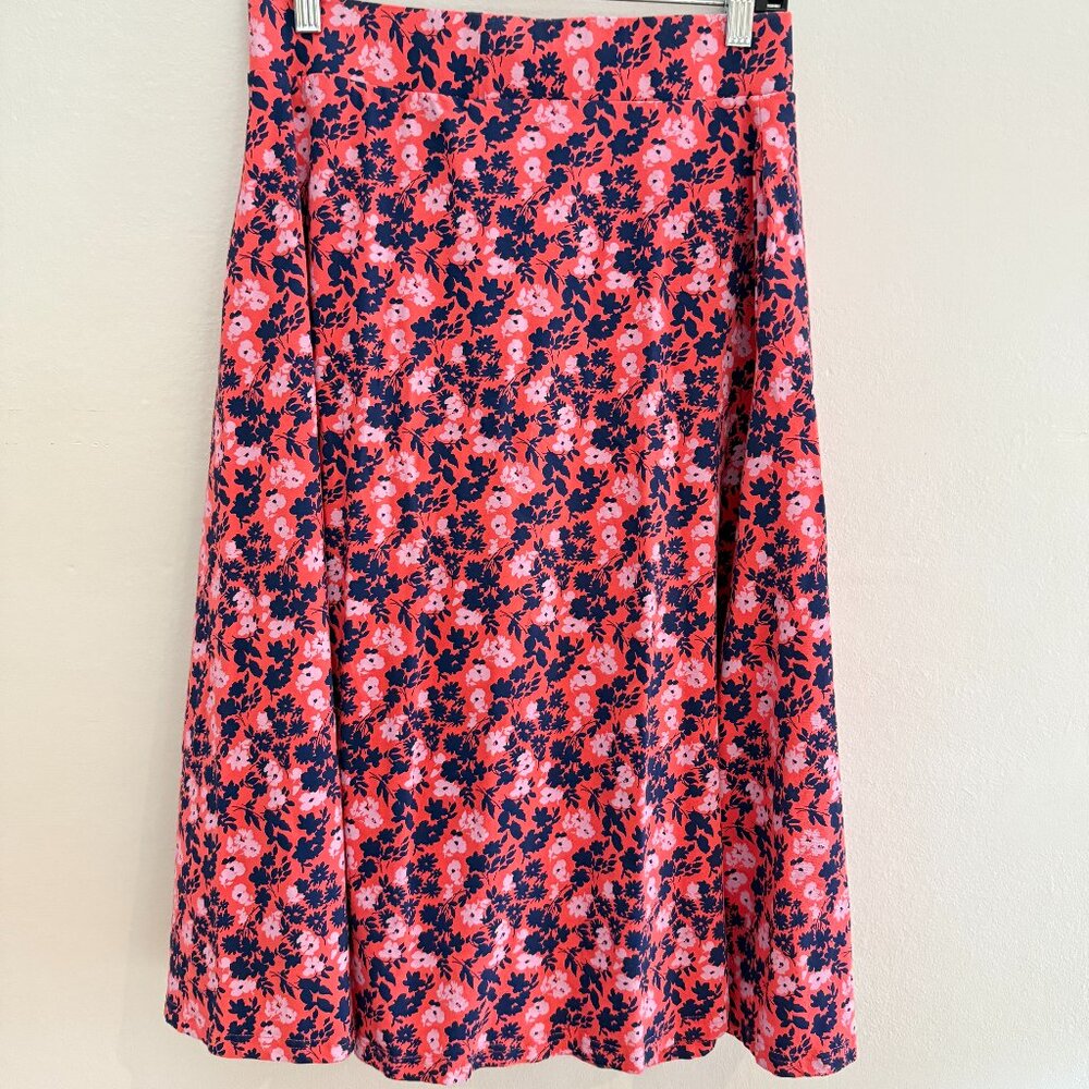PACT Floral 100% Organic Cotton Midi Skirt with Pockets Elastic Waist